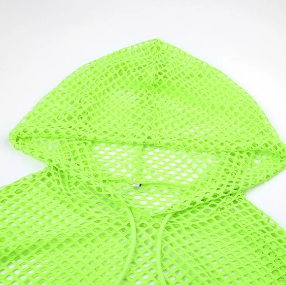 Fishnet Crop Top Shrug Cyber Hoodie Goth Neon Top - Picture 6 of 9